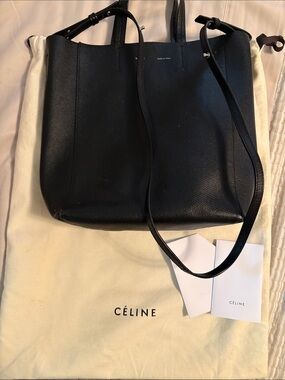 Celine Black Leather Tote Bag with Adjustable Strap
